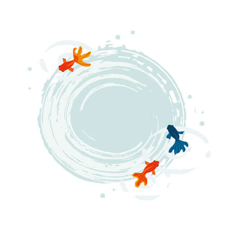 Vector round frame with red and black goldfishのイラスト素材