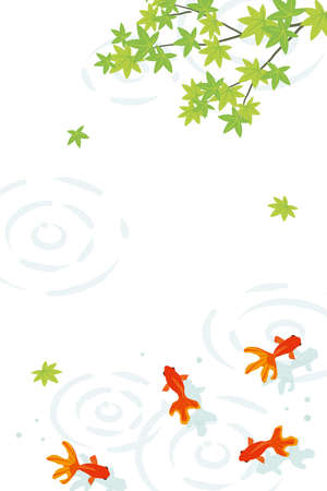Vector goldfish and green leaves background illustrationのイラスト素材