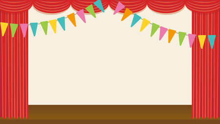 Red curtain and stage with colorful flags vector illustrationのイラスト素材