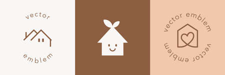 Vector label design template set with house icon