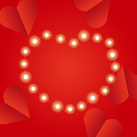 Red heart and illumination lights illustration for valentine's dayのイラスト素材