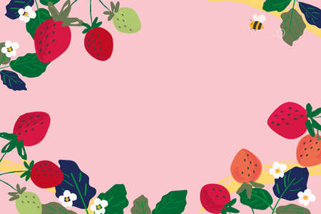 Vector strawberry and honey bee background illustrationのイラスト素材