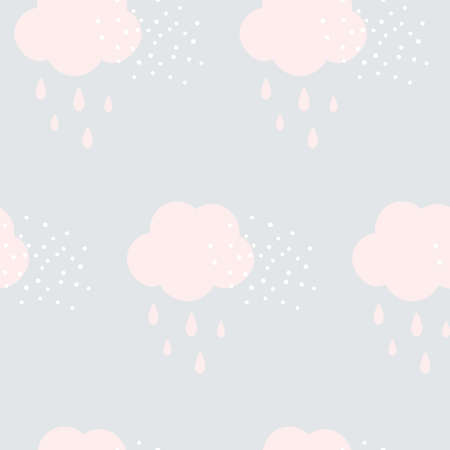 Doodle clouds and rain seamless pattern