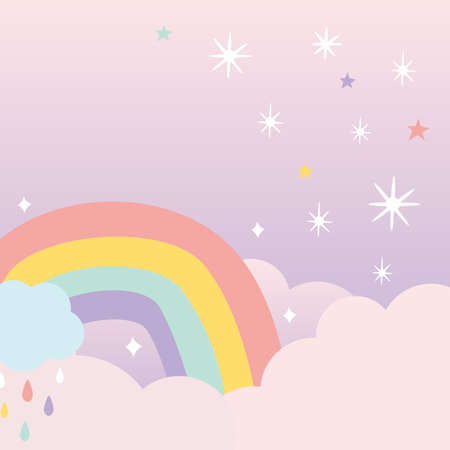 Rainbow and twinkle stars background illustrationのイラスト素材