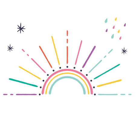 Hand drawn style colorful sunburst , Vector design elements, Sun and Rainbowのイラスト素材