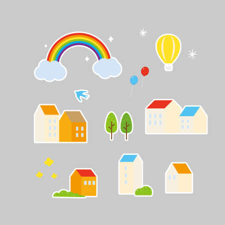 Rainbow and house sticker icon illustration setのイラスト素材
