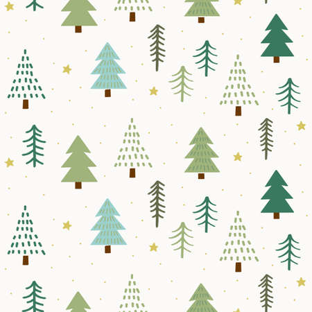 Vector seamless pattern with hand drawn Christmas treesのイラスト素材