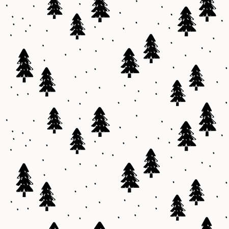 Vector seamless pattern with hand drawn Christmas treesのイラスト素材