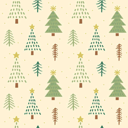 Vector seamless pattern with hand drawn Christmas treesのイラスト素材