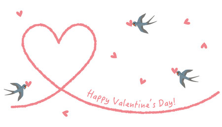 Vector pink heart and swallow illustration for valentine's dayのイラスト素材