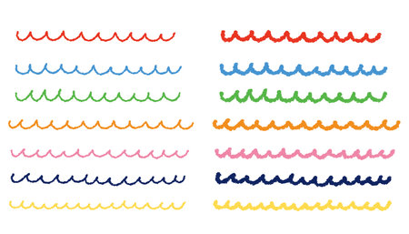 Colorful lines drawn with crayons. Vector brush stroke illustration set.のイラスト素材