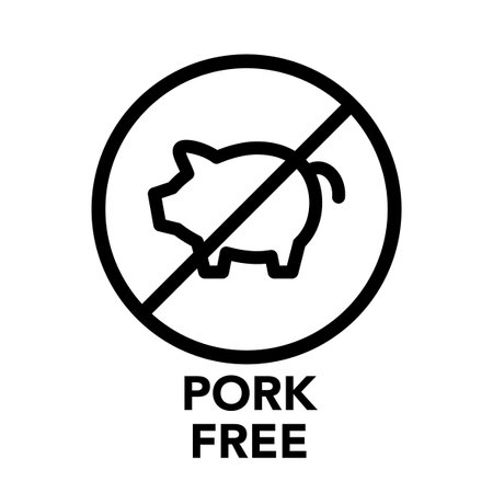 Round frame pork free icon, one of the food allergy icons setのイラスト素材