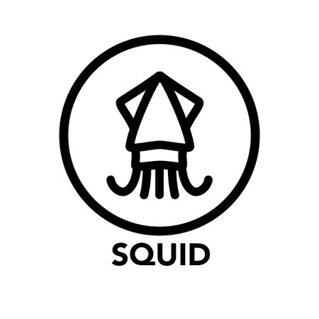 Round frame squid icon, one of the food allergy icons setのイラスト素材