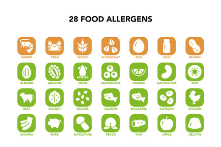 Food allergen icon set on white backgroundのイラスト素材