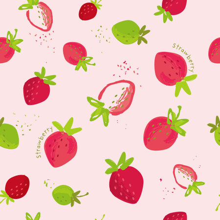 Strawberry seamless pattern, Vector hand drawn illustration.のイラスト素材