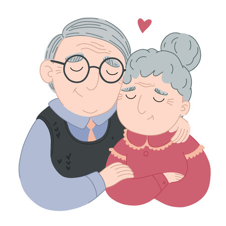 Vector illustration with a cute old man and an old woman who are sitting in an embraceのイラスト素材