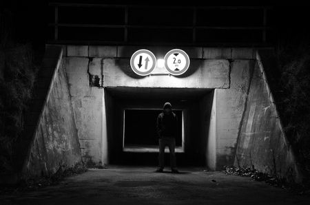 Walking at nightの写真素材