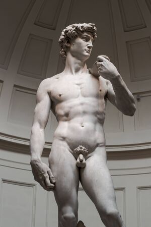 Florence, Italy - 05.13.2018 The statue of David is a bottom view without touristsのeditorial素材