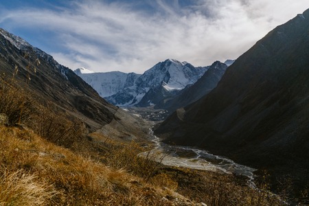 View on mountain Belukha in Altai region near board of Russia and Kazakhstanの写真素材