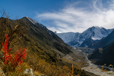 View on mountain Belukha in Altai region near board of Russia and Kazakhstanの写真素材
