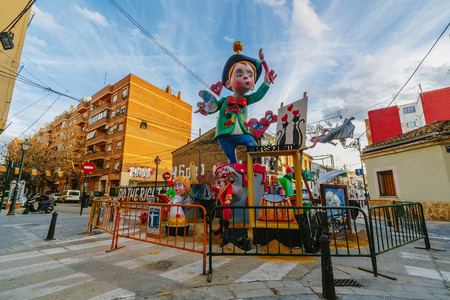 Valencia, Spain, March 15, 2018. National Festival of Fallas. Falla in area Benimacletのeditorial素材