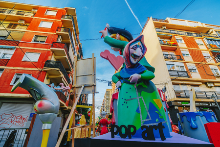 Valencia, Spain, March 15, 2018. National Festival of Fallas. Falla in area Benimacletのeditorial素材