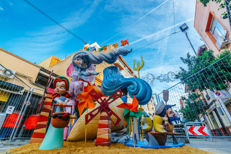 Valencia, Spain, March 15, 2018. National Festival of Fallas. Falla in area Benimacletのeditorial素材