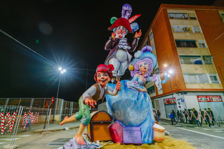 Valencia, Spain, March 15, 2018. National Festival of Fallas. Falla in area Malvarrosaのeditorial素材