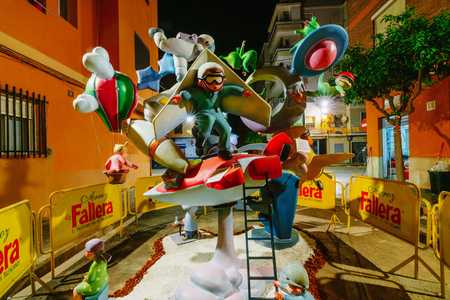 Valencia, Spain, March 15, 2018. National Festival of Fallas. Falla in area Malvarrosaのeditorial素材