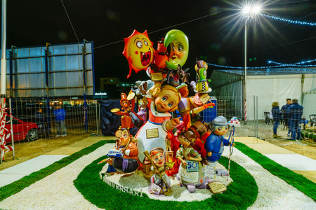 Valencia, Spain, March 15, 2018. National Festival of Fallas. Falla in area Malvarrosaのeditorial素材