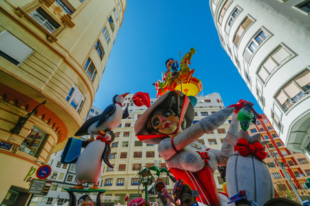 Falla in city centre during national Festival of Fallas. Valencia, Spain, March 16, 2018のeditorial素材