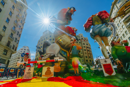 Falla in city centre during national Festival of Fallas. Valencia, Spain, March 16, 2018のeditorial素材