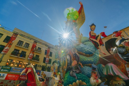 Falla in city centre during national Festival of Fallas. Valencia, Spain, March 16, 2018のeditorial素材