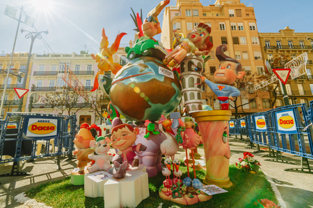 Falla in city centre during national Festival of Fallas. Valencia, Spain, March 16, 2018のeditorial素材