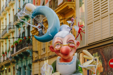 Falla in city centre during national Festival of Fallas. Valencia, Spain, March 16, 2018のeditorial素材
