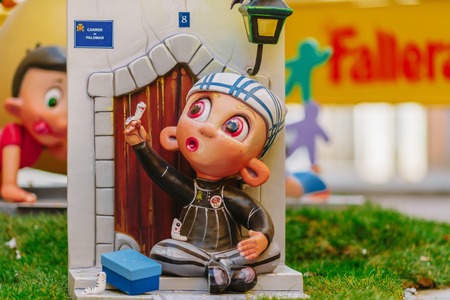 Falla in city centre during national Festival of Fallas. Valencia, Spain, March 16, 2018のeditorial素材