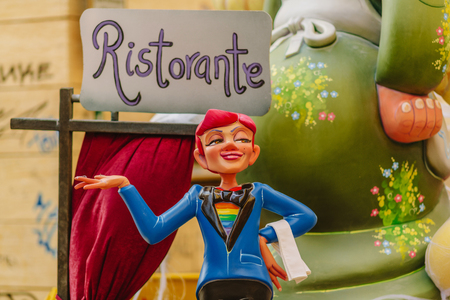 Falla in city centre during national Festival of Fallas. Valencia, Spain, March 16, 2018のeditorial素材