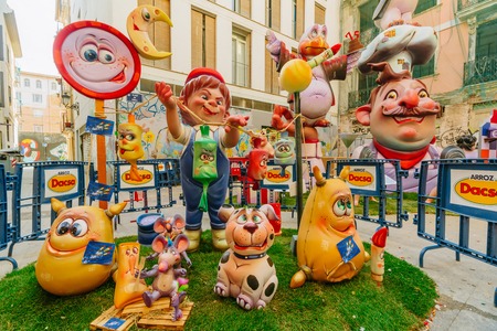 Falla in city centre during national Festival of Fallas. Valencia, Spain, March 16, 2018のeditorial素材