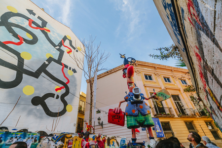 Falla in city centre during national Festival of Fallas. Valencia, Spain, March 16, 2018のeditorial素材