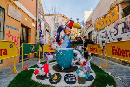 Falla in city centre during national Festival of Fallas. Valencia, Spain, March 16, 2018のeditorial素材