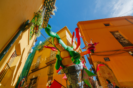 Falla in city centre during national Festival of Fallas. Valencia, Spain, March 16, 2018のeditorial素材