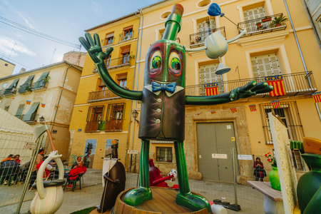 Falla in city centre during national Festival of Fallas. Valencia, Spain, March 16, 2018のeditorial素材
