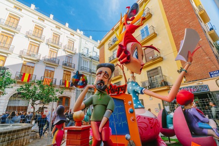 Falla in city centre during national Festival of Fallas. Valencia, Spain, March 16, 2018のeditorial素材