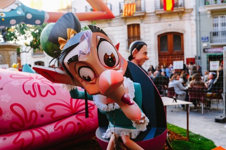 Falla in city centre during national Festival of Fallas. Valencia, Spain, March 16, 2018のeditorial素材