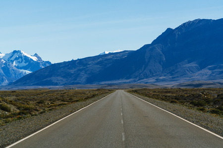 Road and mountain views in the National Park Los Glaciares National Park. Fall in Patagonia, the Argentine sideの写真素材