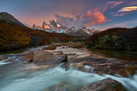 View of Mount Fitzroy during sunrise. Argentine Patagonia in Autumnの写真素材