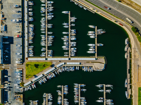 Aerial view of the marina with yachts in Valencia to the west of the commercial port.の写真素材