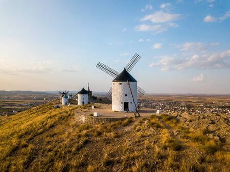 Aerial view of Don Quixote windmills. Molino Rucio Consuegra in the center of Spain.の写真素材