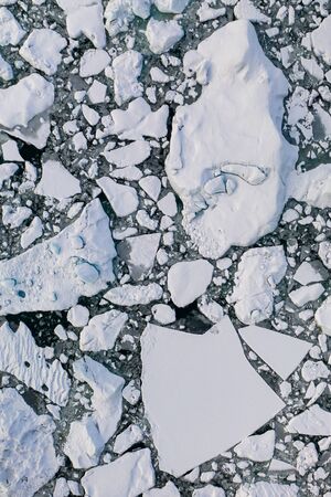 Aerial view of the J kuls rl n glacial lagoon and floating icebergs. The beginning of spring in Icelandの写真素材