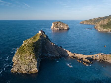 Aerial view of the island and the Gaztelugatxe temple. Northern Spain in summerの写真素材